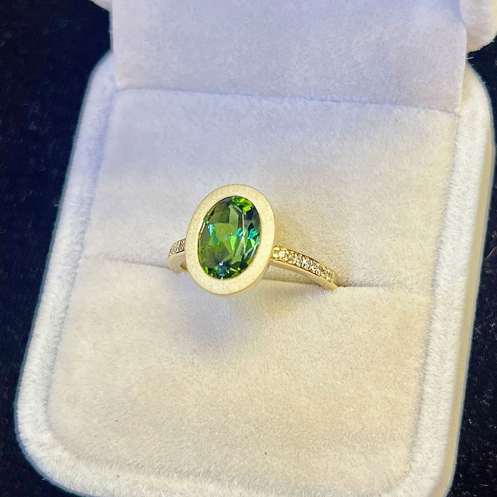 Thumbnail: 14K Yellow Gold Green Tourmaline & Diamond Ring