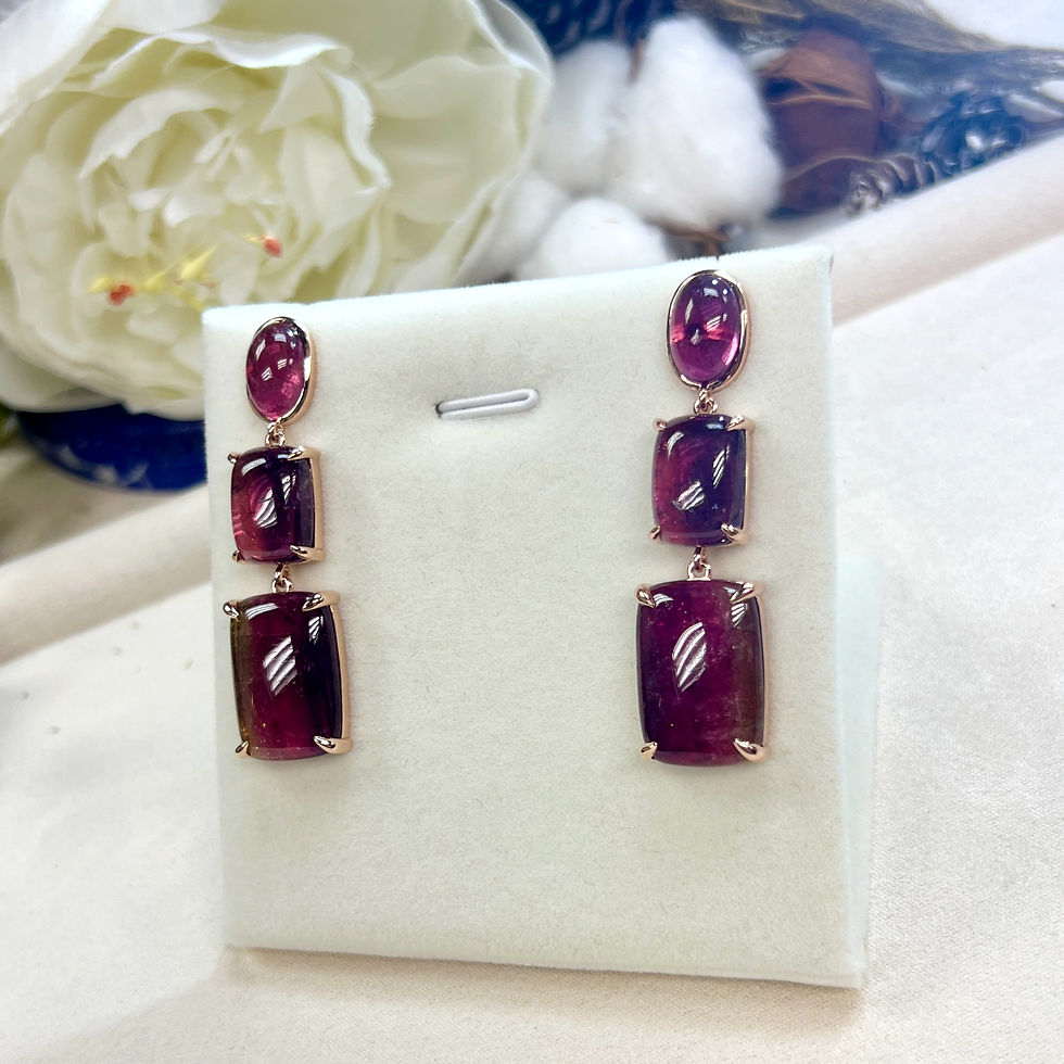 Thumbnail: 14K Rose Gold Watermelon Tourmaline Triple Drop Earrings