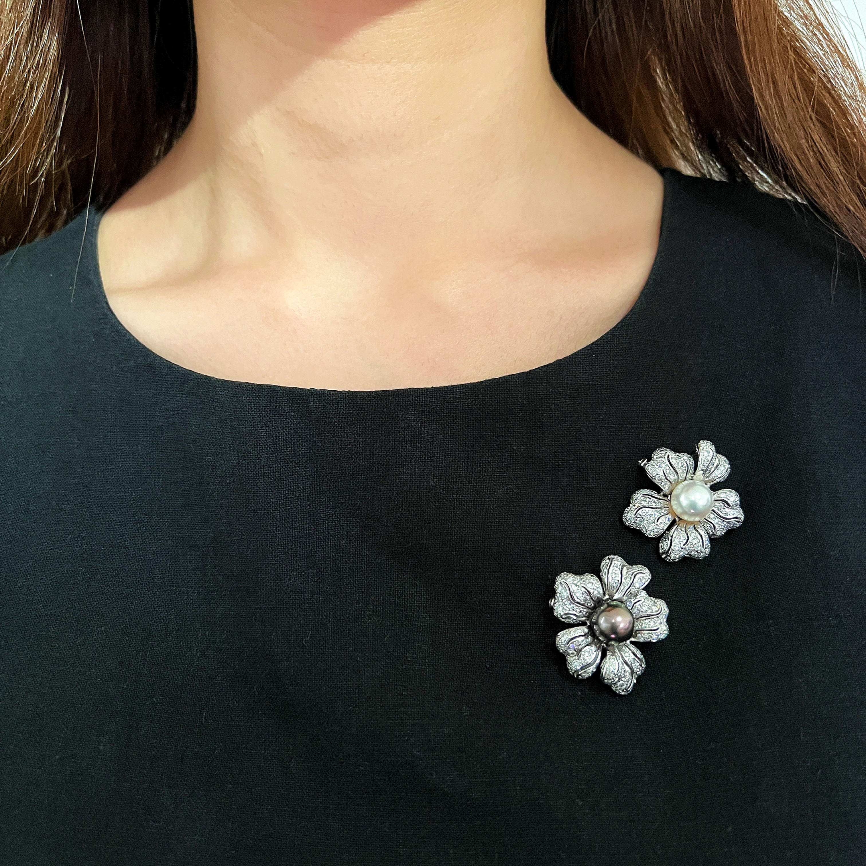 Tahitian & South Sea Pearl Diamond Brooch Set (ABr002&003-P)