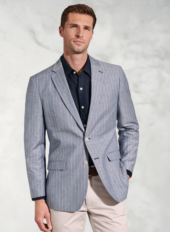 Thumbnail: Tarantino Blue Stripe Linen Blend Jacket