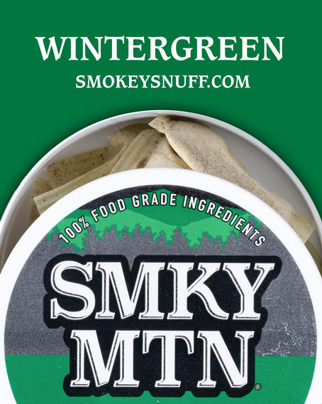 Wintergreen Smokey Snuff, SmokeySnuff.com, 100% food grade ingredients and Smokey Mountain product.