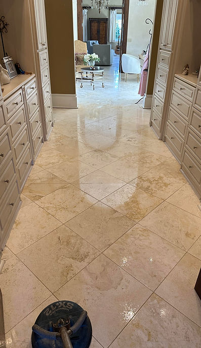 Travertine tile and grout cleaning and sealing by Optimal Floor Resurfacing & Care in Cleveland, OH