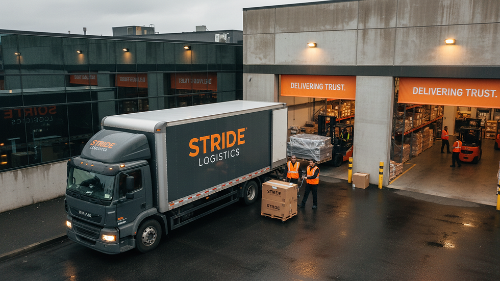 High angle view of a delivery truck unloading furniture at a commercial building in Tacoma