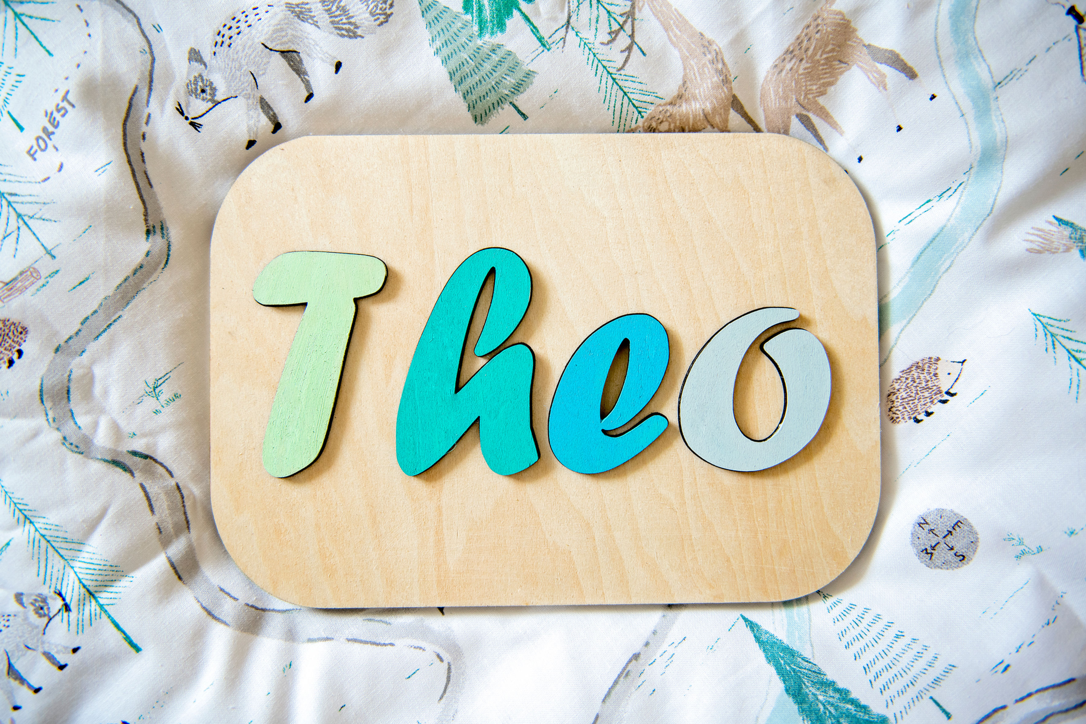 Green/ Blues Personalized Wooden Name Puzzle