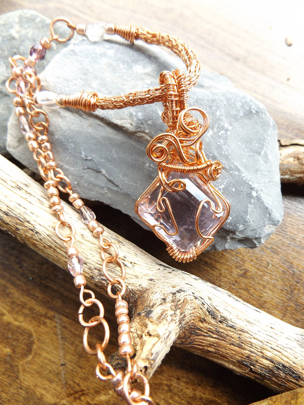 #39 Lt Pink Topaz Set  set in Copper with matching set