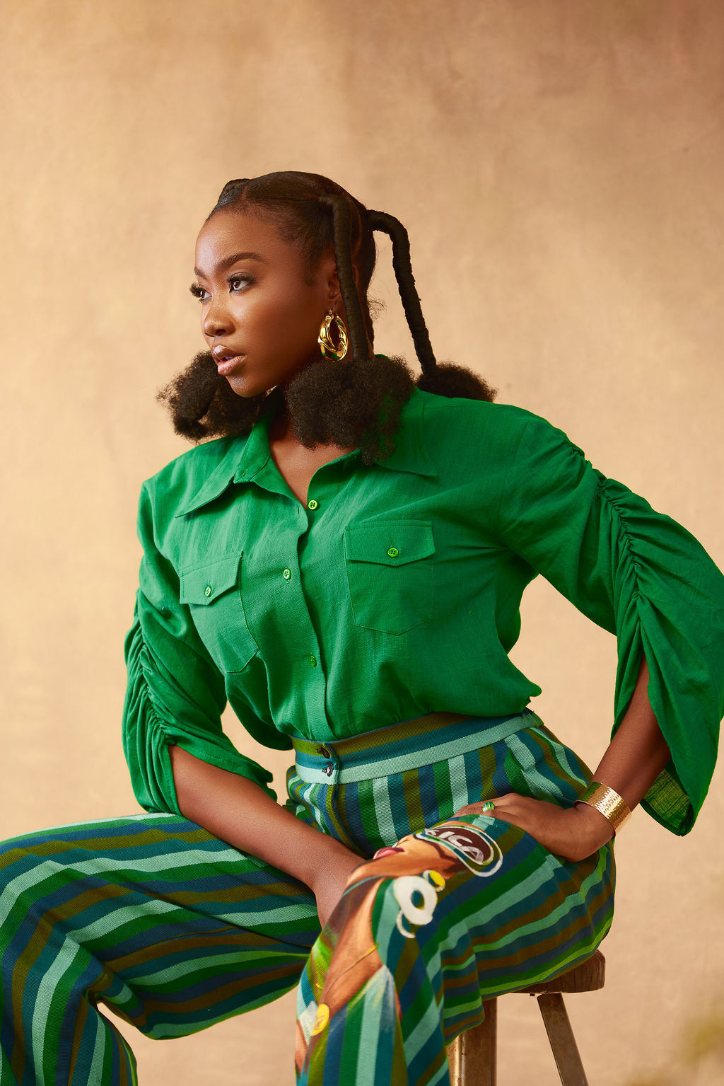 Sisi Africa Aso-Oke Pants & Ruched Sleeved Shirt