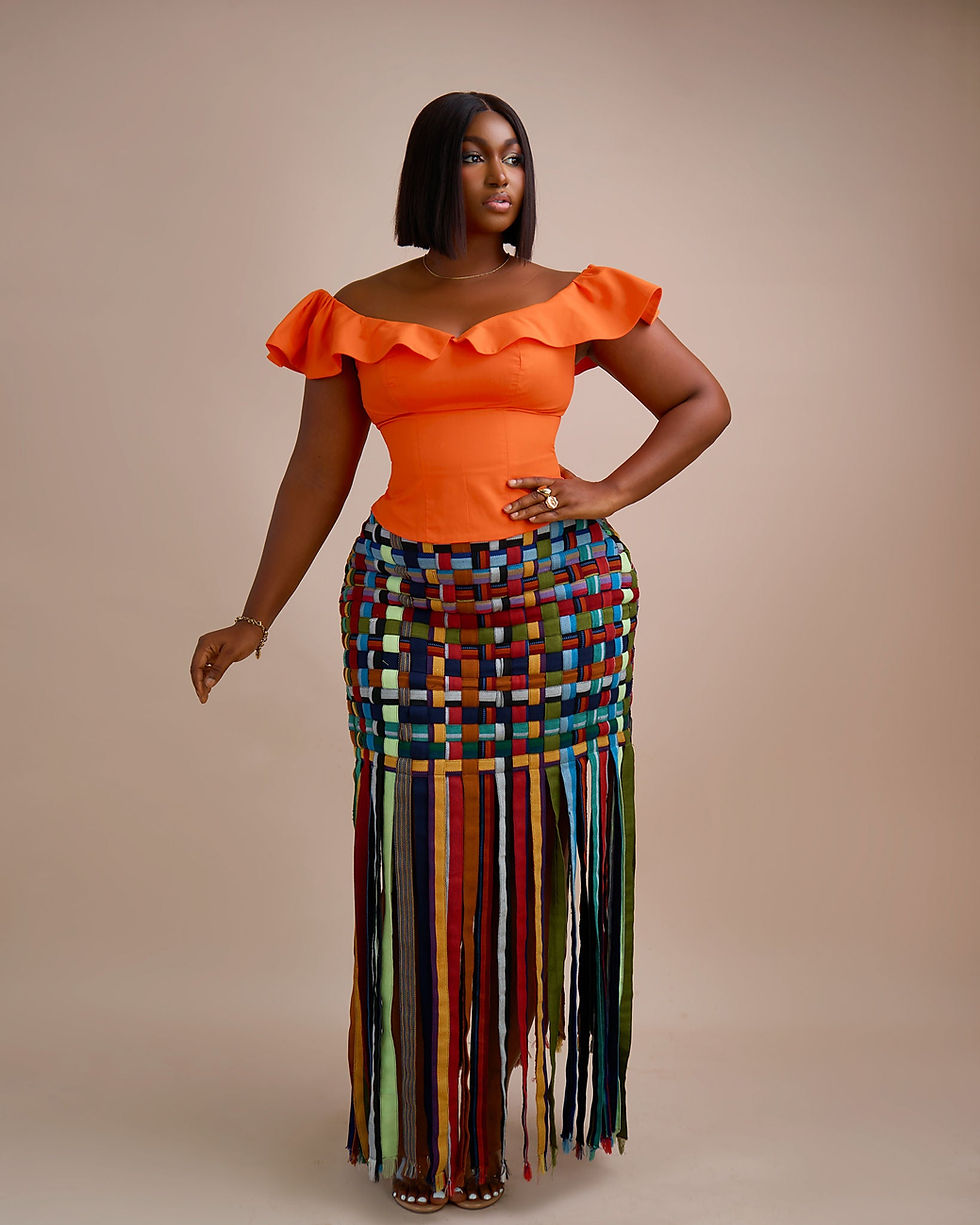 Thumbnail: Orange Bardot Top x Baskirt