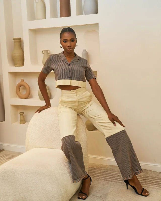 Aso Oke Camp Collar Top x High Waist Pant