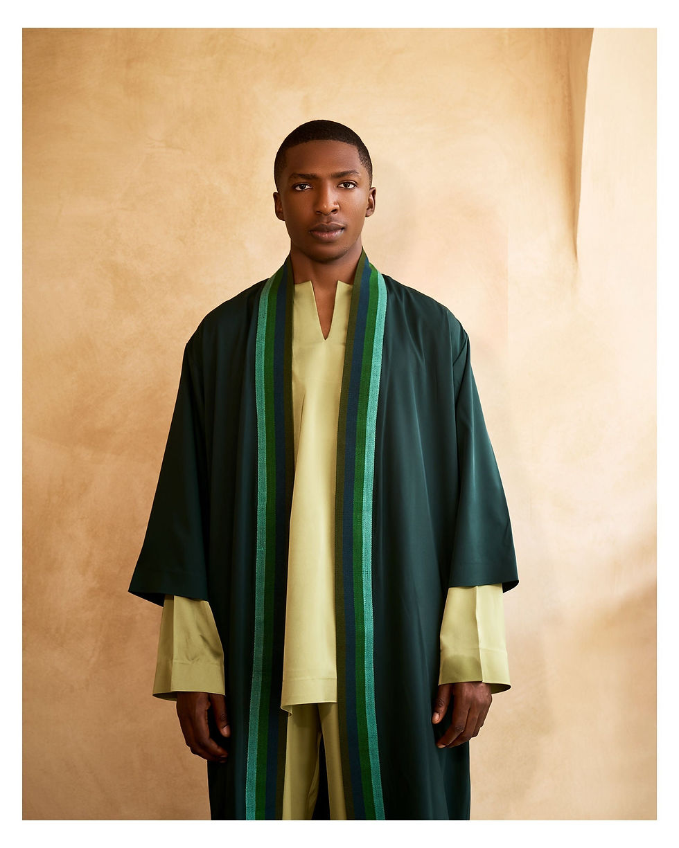 Thumbnail: 3-Piece Hand-Painted Kimono Set - Green