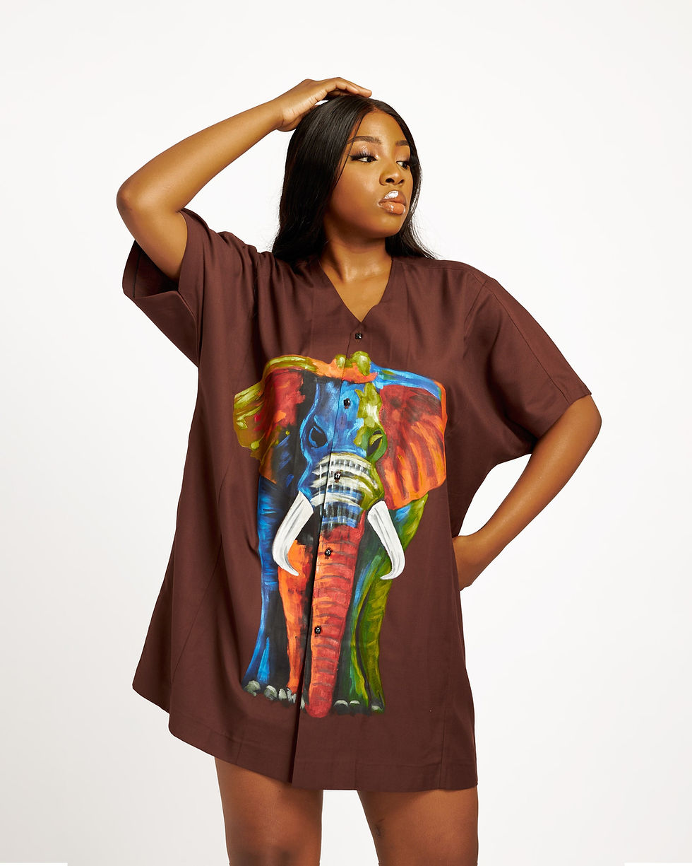 Thumbnail: Hand-painted Adjua Dress - Elephant