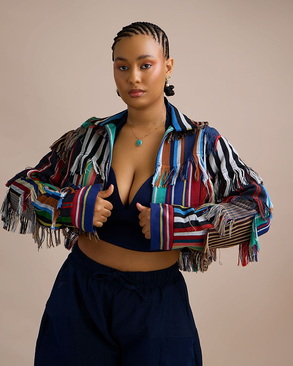 Thumbnail: Aso Oke Crop Jacket x  Aso Oke Barrel Pant