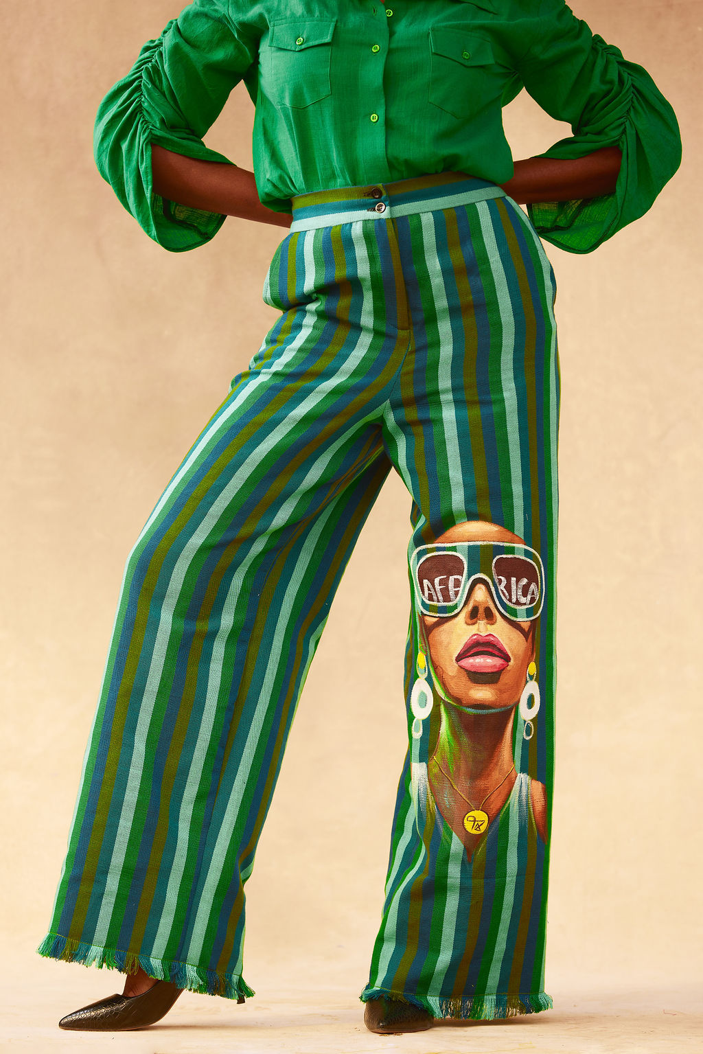Sisi Africa Aso-Oke Pants & Ruched Sleeved Shirt