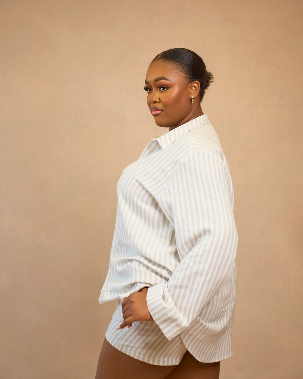 Thumbnail: Over size stripe linen shirt and matching short