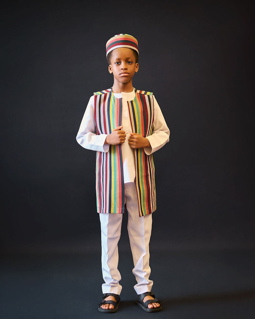 Thumbnail: Sleeveless Aso-Oke Trench Coat and Kaftan Awolowo cap