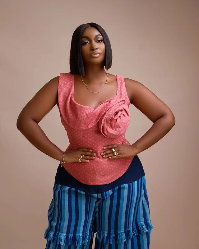 Rose Sweetheart Top x Aso Oke Fringe Barrel Pant