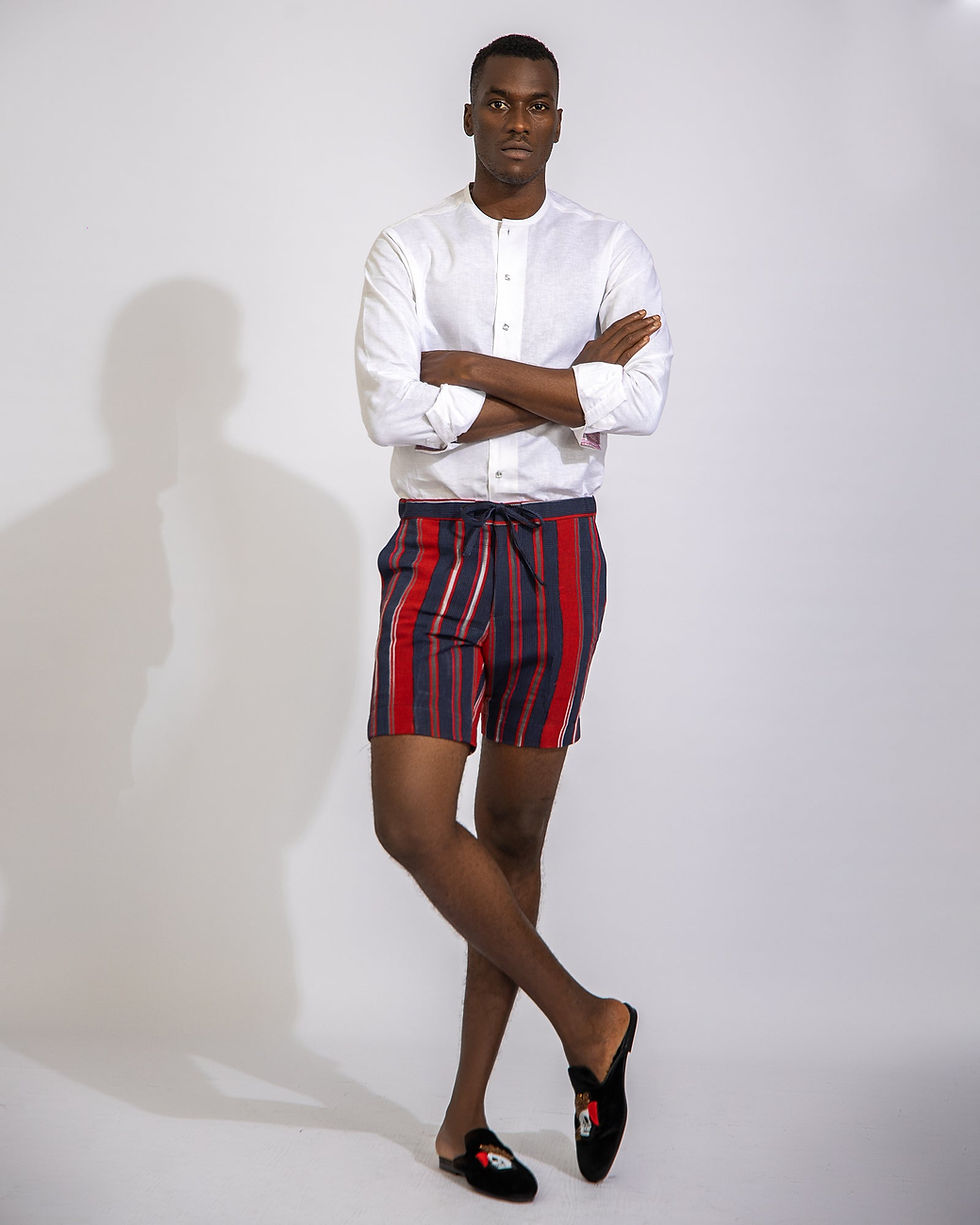 Thumbnail: Linen Shirt and Kofi Aso Oke Short Set