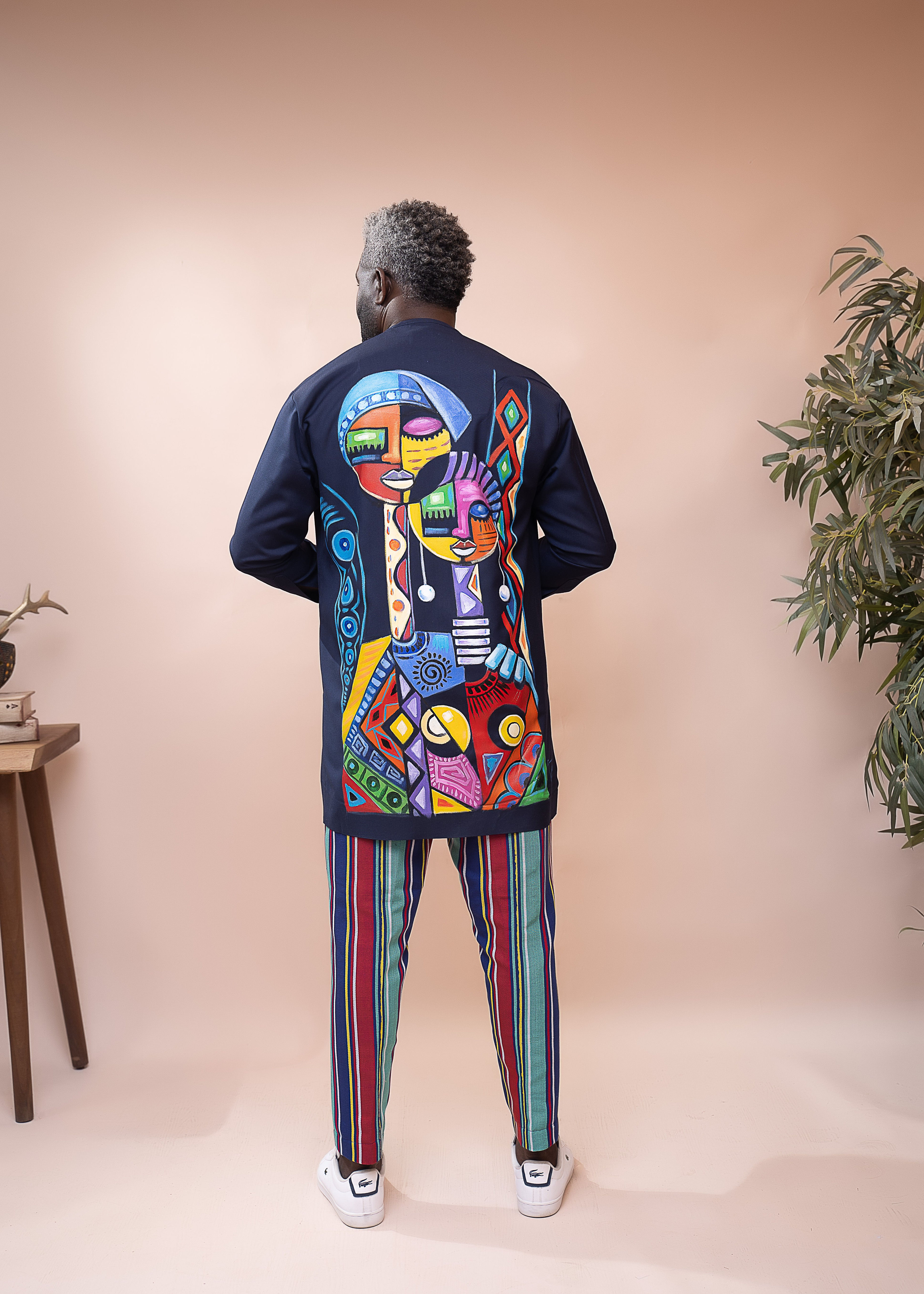 Hand-Painted Kaftan and Aso Oke Pant Set