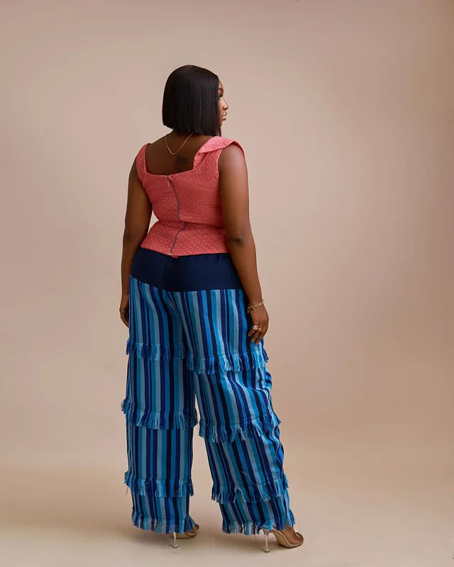 Rose Sweetheart Top x Aso Oke Fringe Barrel Pant