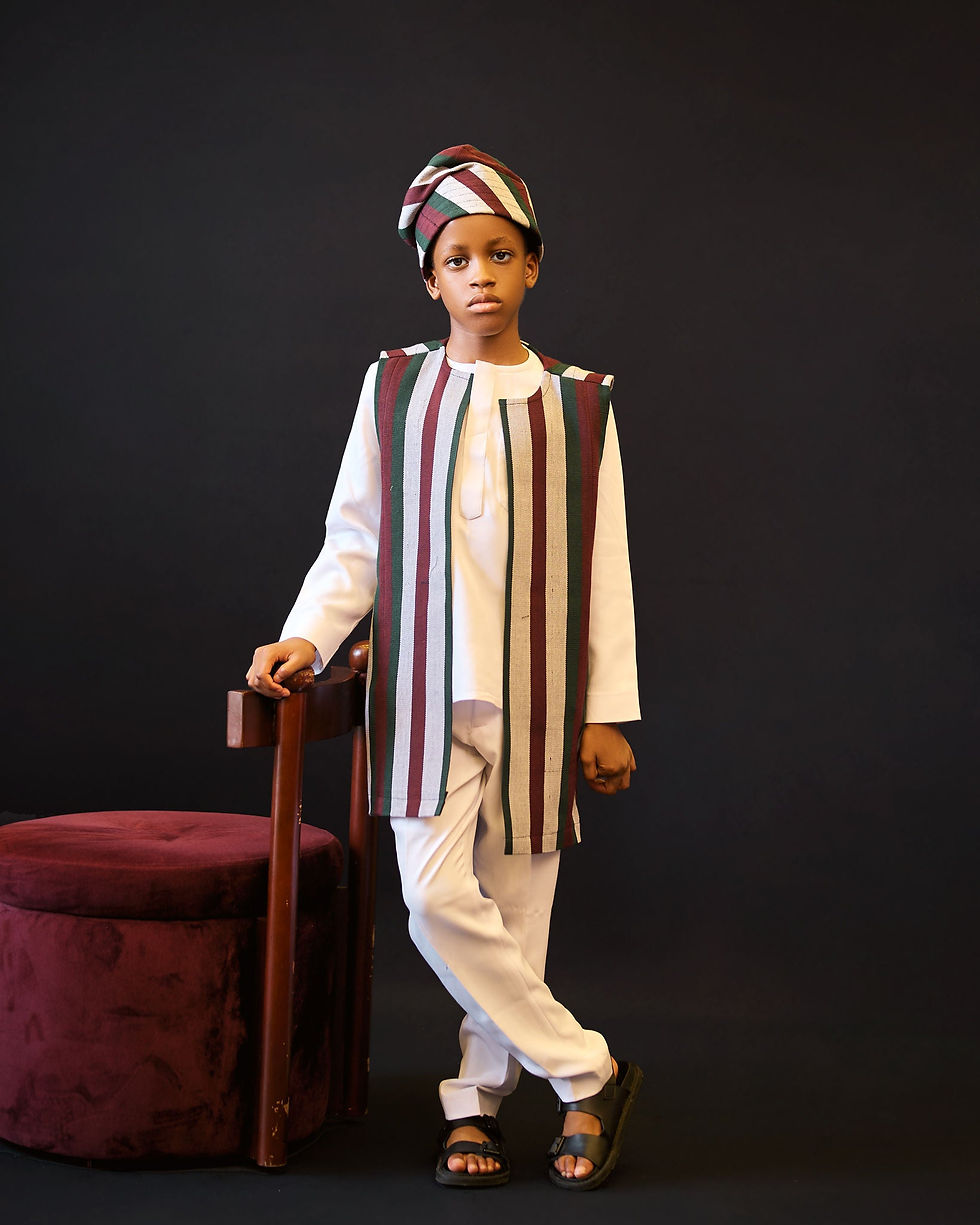 Thumbnail: Sleeveless Aso-Oke Trench Coat and Kaftan Awolowo cap