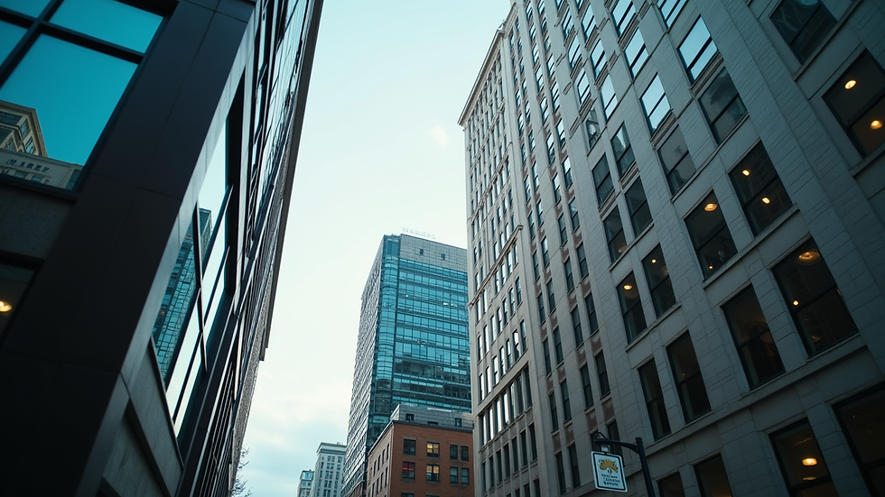 Close-up view of a Calgary cityscape with office buildings