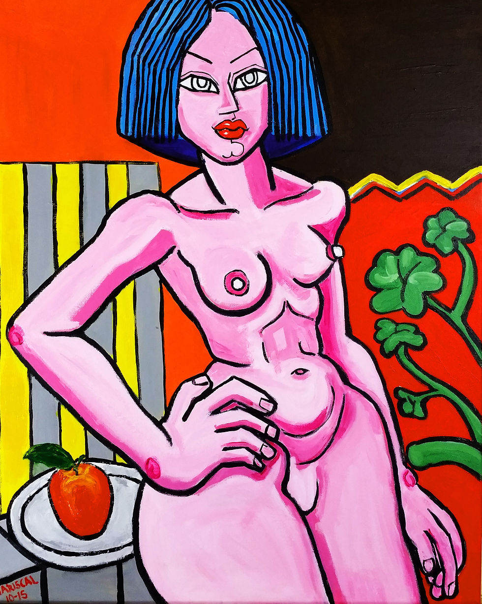 Girl in patio with red orange