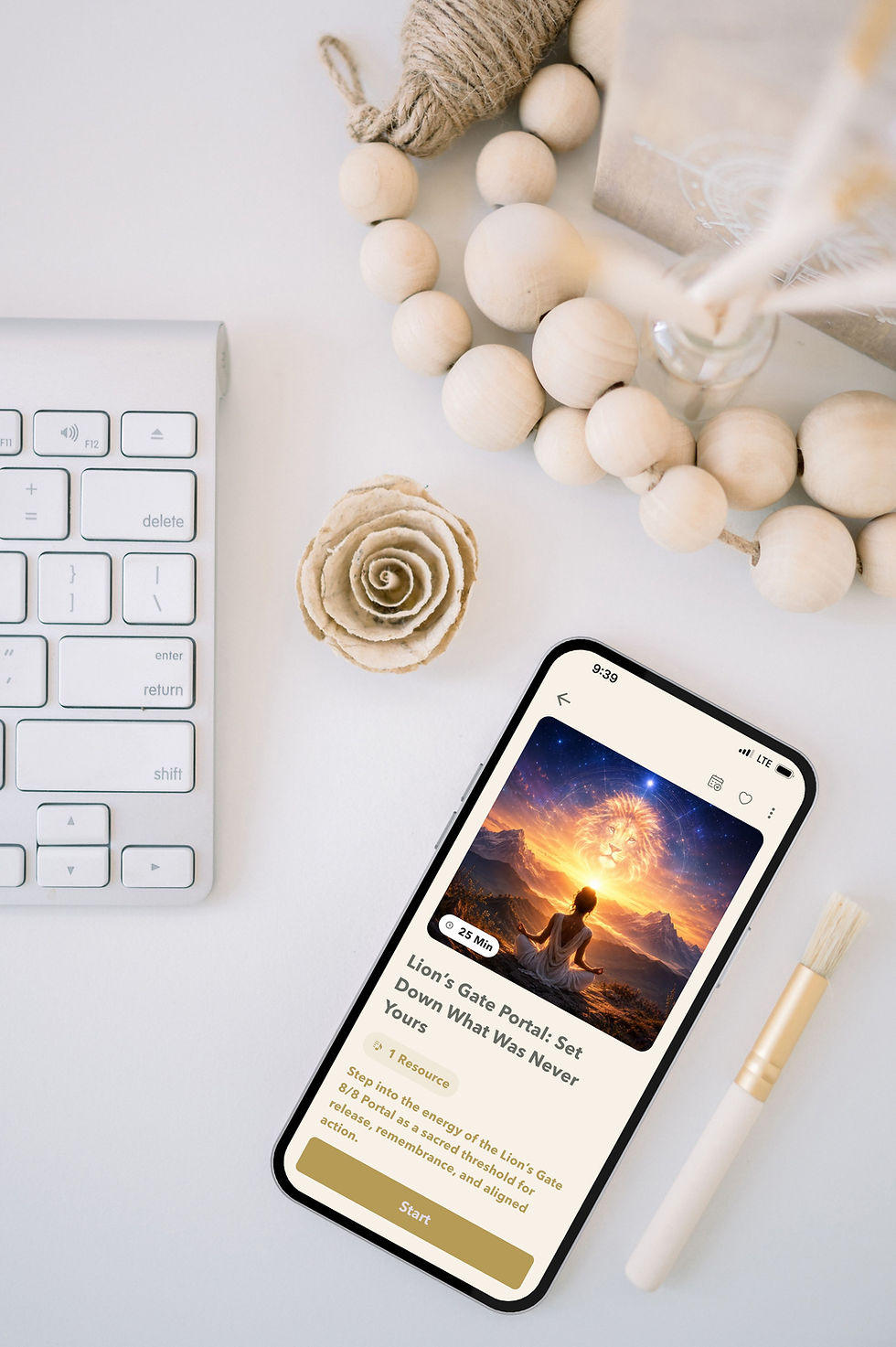 SOULutions App displaying the Lion’s Gate guided meditation, Set Down What Was Never Yours, with a downloadable ritual workbook.