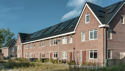 Newly built houses with solar panels in 