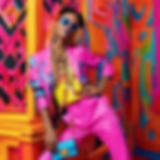 a picture of a model wearing modern outfit like versace with accessories in a brightful co