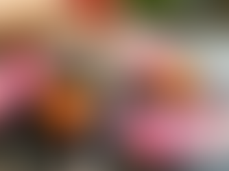 Hand holds house-shaped keychain with keys; blurred background of colorful miniature houses in shades of pink and orange.