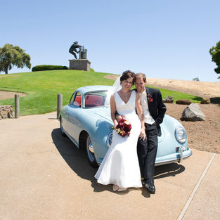 Napa Valley grape crusher and vintage Porsche 356
