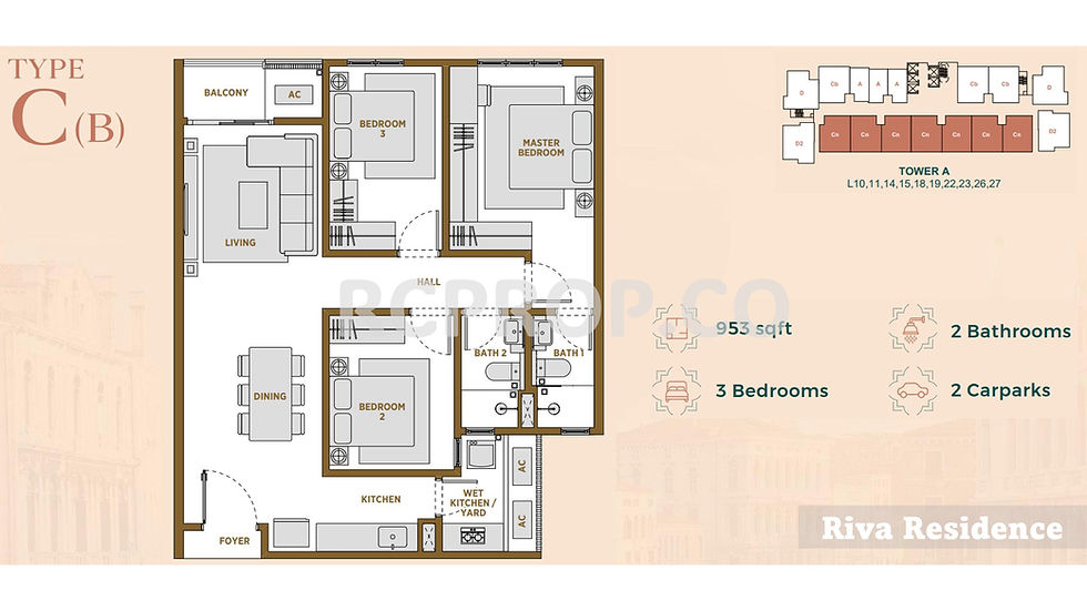 Riva Residence 953sf layout