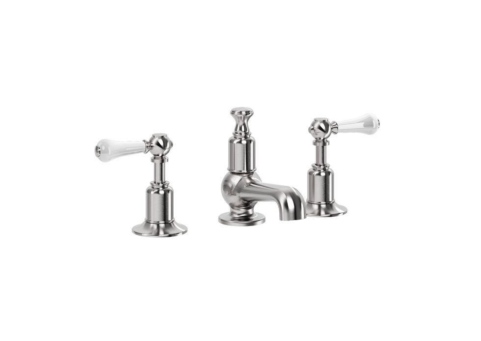 Widespread Faucet with White Levers - Stainless finish