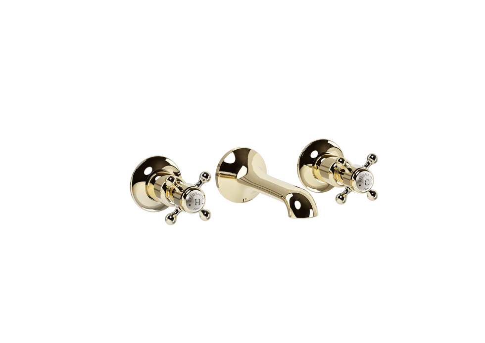 Wall-mount Faucet with Cross Handles - Brass finish