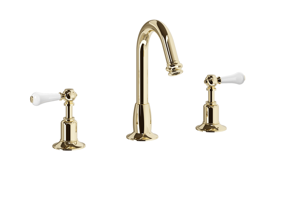 Widespread Faucet with White Levers - Brass finish