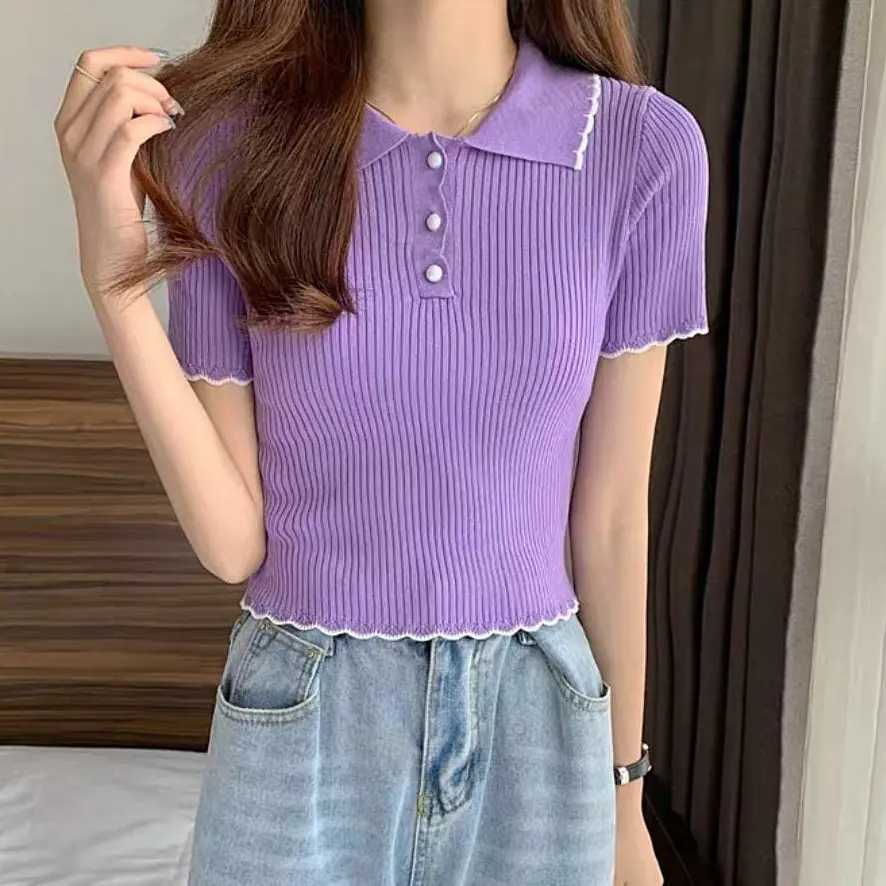 Thumbnail:  POLO collar knitted short-sleeved t-shirt 