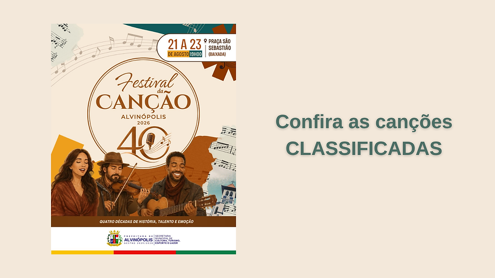 Confira as canções classificadas para o Festival da Canção de Alvinópolis/MG 2026