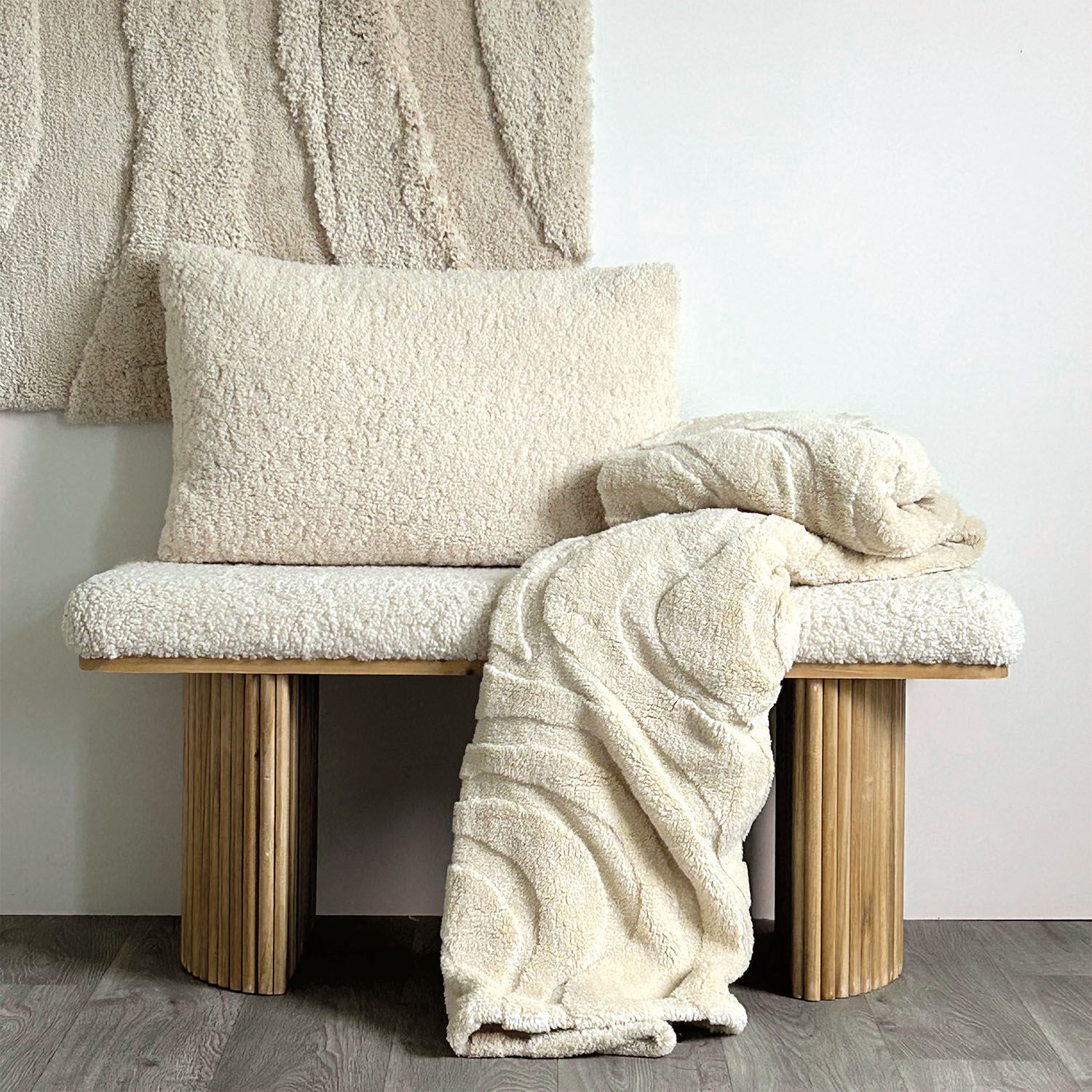 Boucle Bench with wood legs