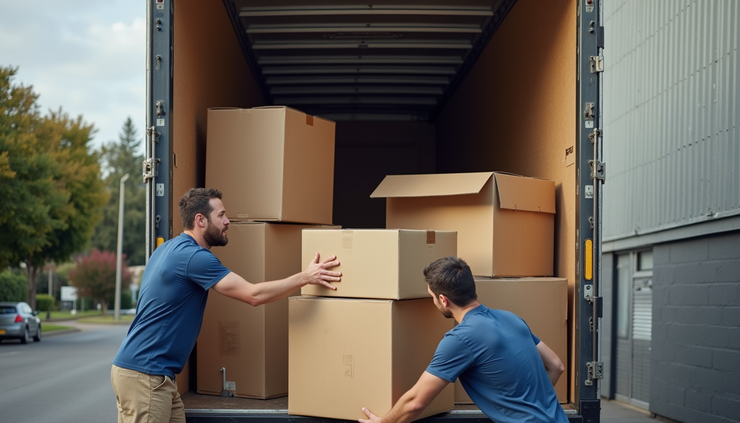 High angle view of a team loading furniture and boxes into a clearance truck in Adelaide