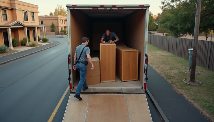 High angle view of a clearance team loading furniture into a truck in Adelaide
