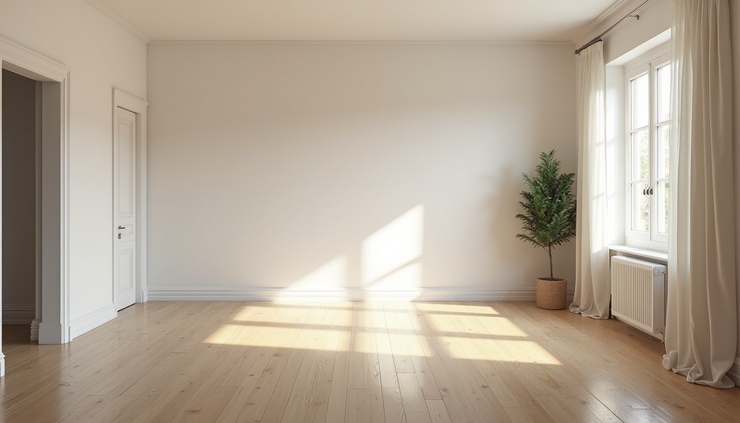 Eye-level view of a clean and organized living room after estate clearance