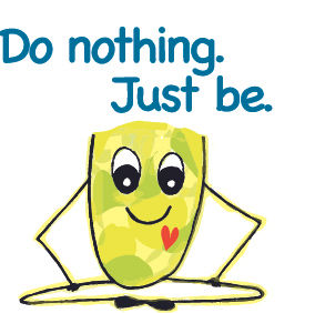 U character cartoon sitting in the lotus position doing nothing, just being. Copyright happistuff Ltd 2025