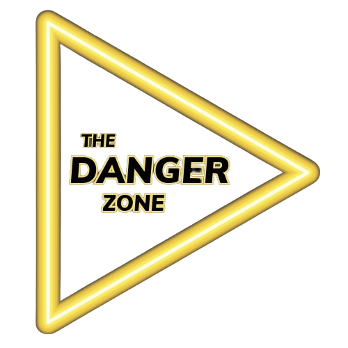 a logo with a sideways yellow triangle