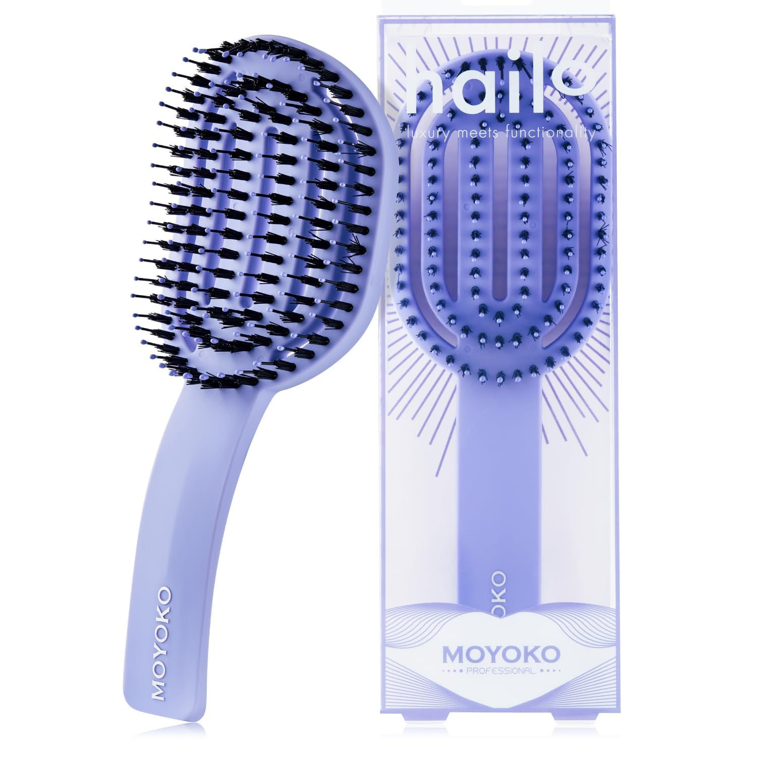 MOYOKO Detangler Brush for Curly Hair Thick Straight Hair - Ergonomic Curved Det