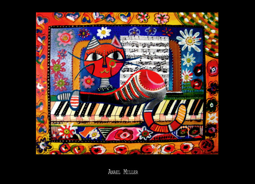 Chat sur son piano (24/30 cm)