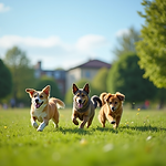 A-group-of-dogs-playing-fetch-in-a-lush-green-park-under-a-clear-blue-sky.png
