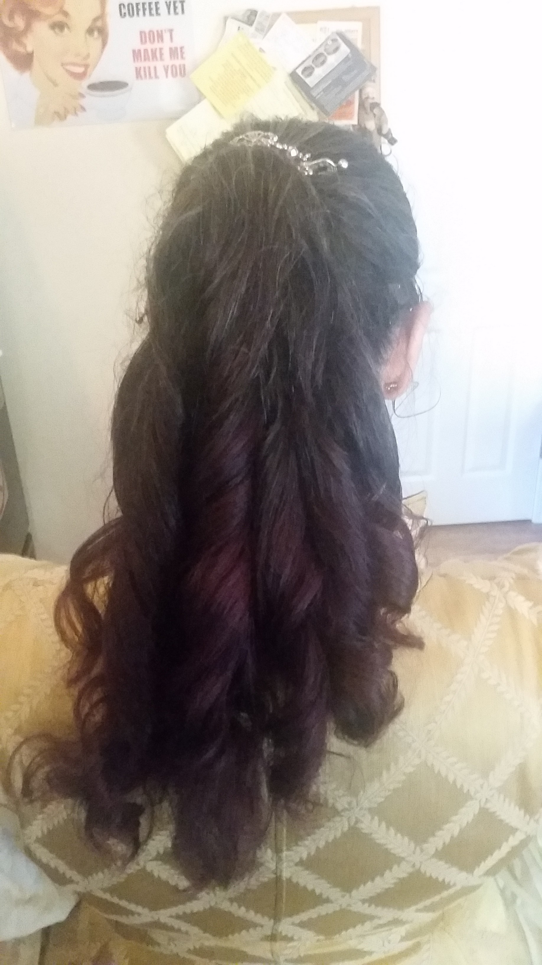 curled womans hair