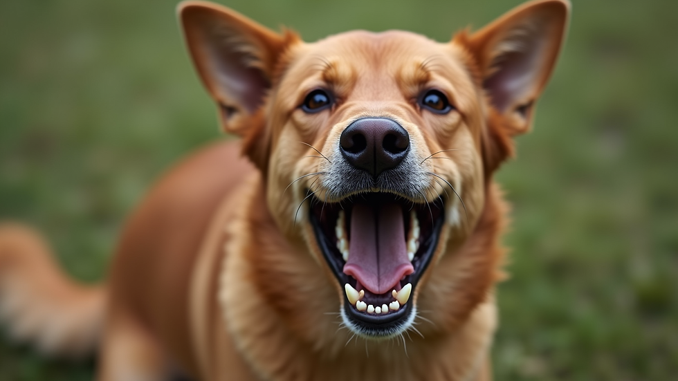 Close-up view of a dog showing teeth in a warning growl