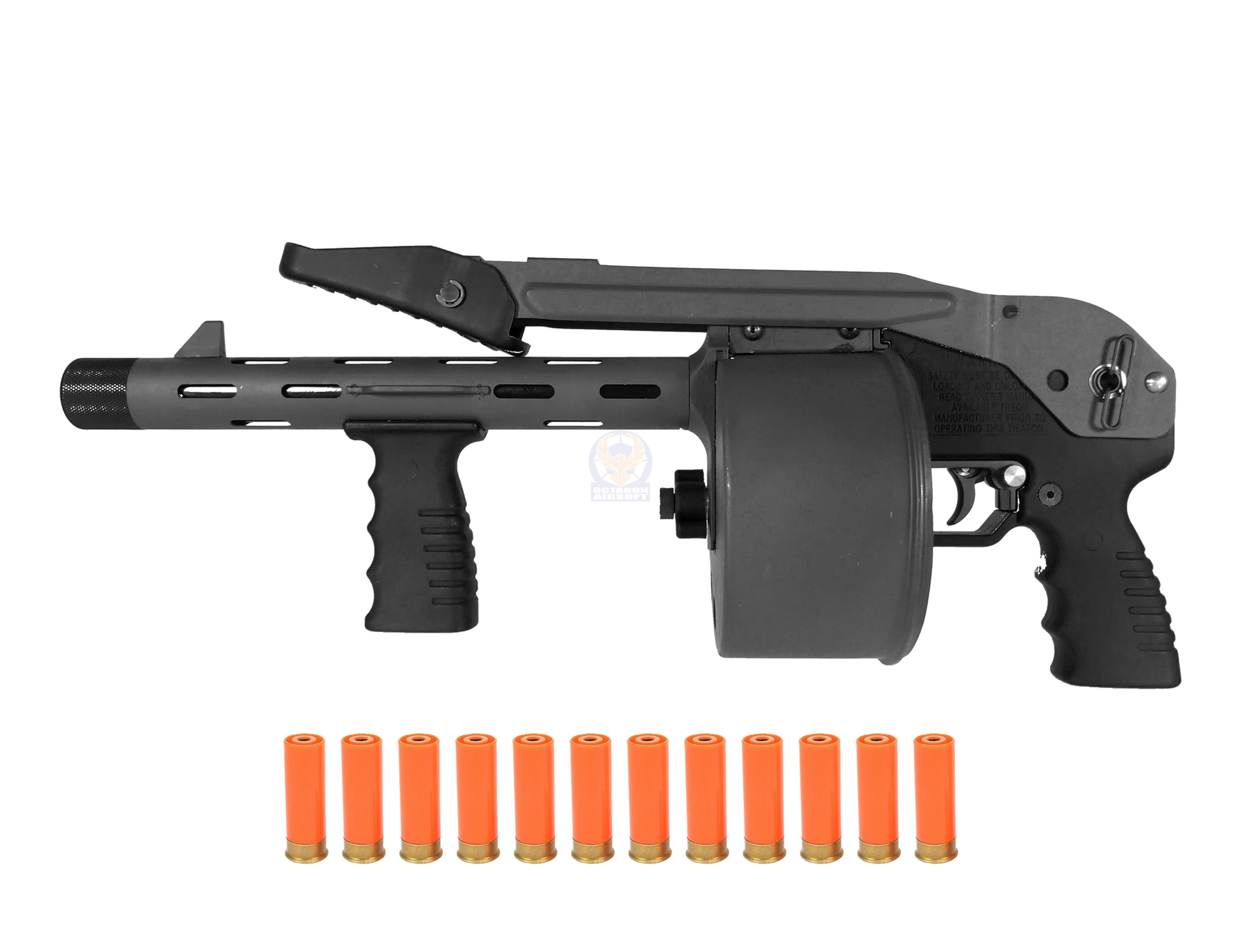 FCW Striker 12 Gas Shotgun 6mm Airsoft Black PPS Version w/12pcs Orange Shells