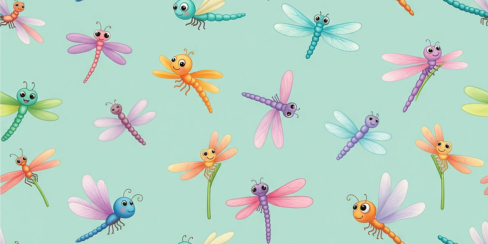 Cute cartoon-ish dragonflies on a teal background.