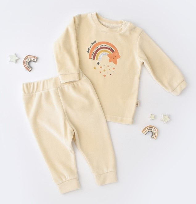 BabyCosy Organik Yıldız Desenli Kadife Pantolon ve Uzun Kollu Tshirt Set